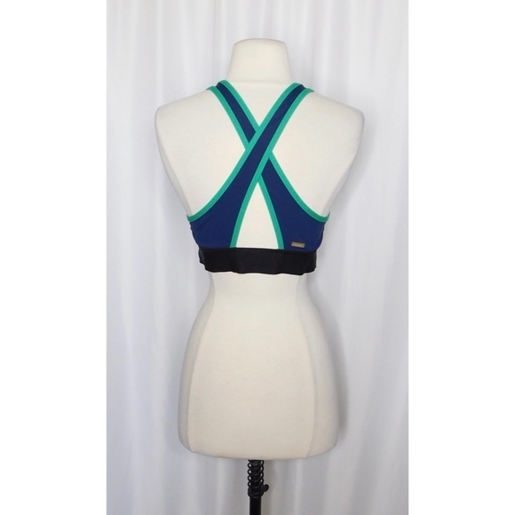 ALALA Colorblock Sports Bra Jade Green Navy Black Activewear Sporty Medium - Picture 7 of 11